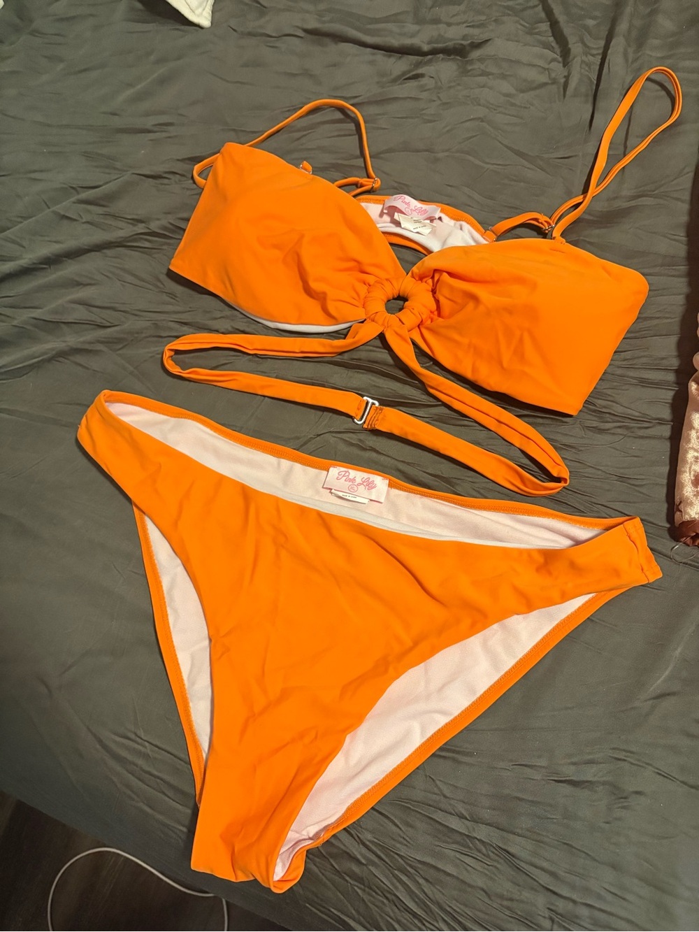 Pink Lily Orange Tie-Front Bikini Set